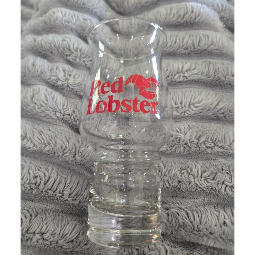 Red Lobster Souvenir Hurricane Glass Clear Red Logo Collectible Barware 7 Inch